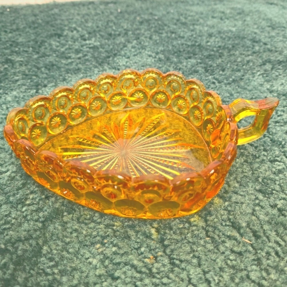 Vintage LE Smith Sun & Moon Golden Amber Candy Dish Rare Shape 8x5.5" Multi-Use - Picture 2 of 5